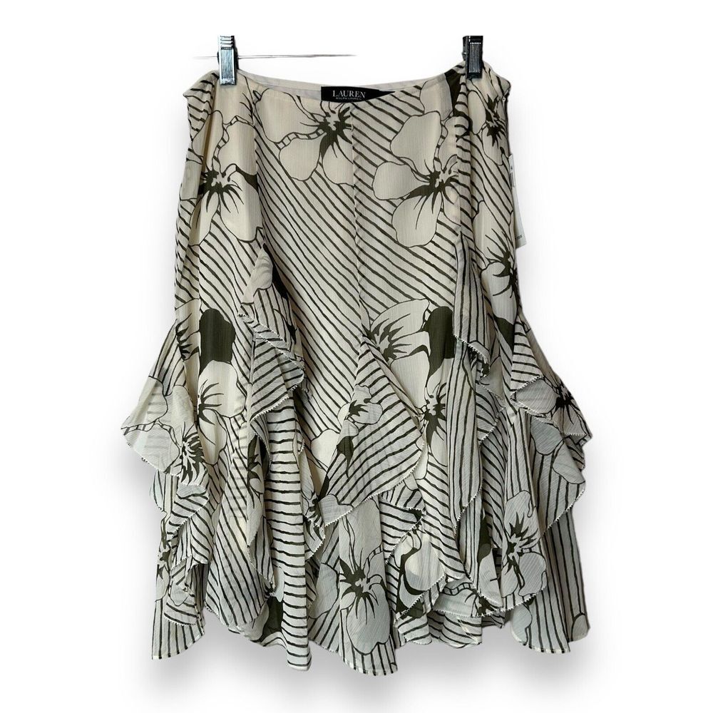 NWT Ralph Lauren Black Label Ruffle Skirt Women's Size‎ 6 Transition Cream Black